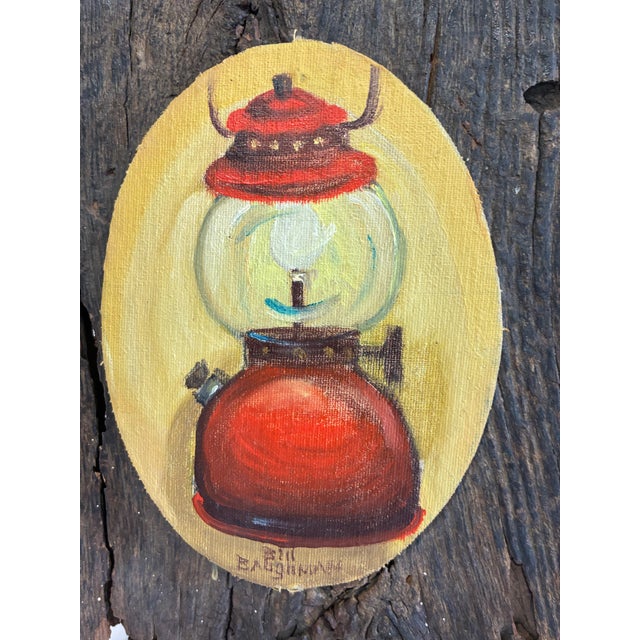 Mid 20th Century Original Folk Art Lantern Painting on Reclaimed Wood Rustic Primitive Wall Sculpture For Sale - Image 5 of 10