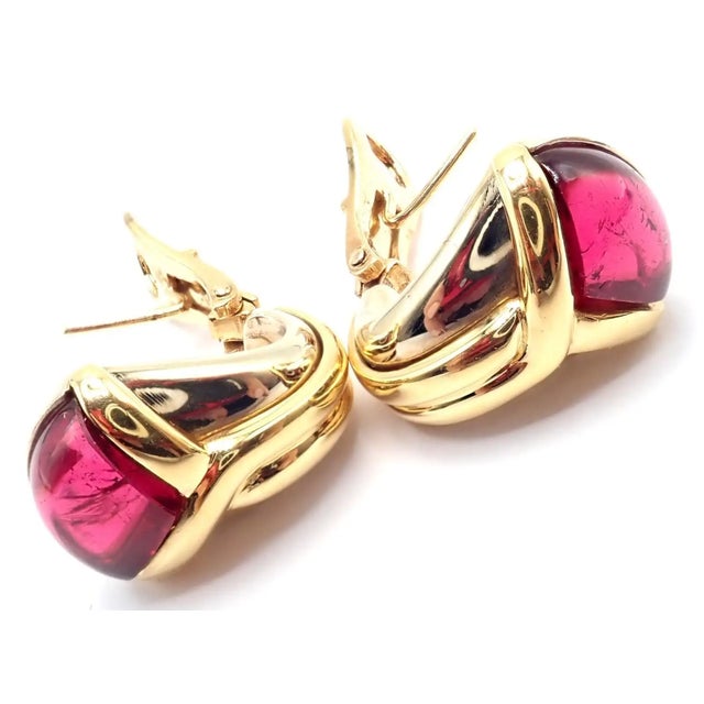 Vintage Bulgari Bvlgari Pink Tourmaline 18k Yellow & White Gold Earrings *These earrings are made for pierced ears....