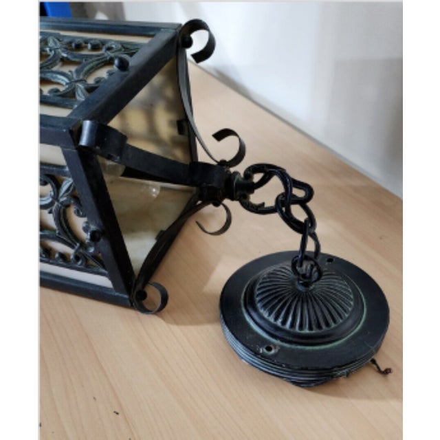Antique, Caramel Slag Glass Pendant Light For Sale - Image 9 of 15