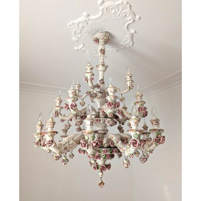 Capodimonte Large Italian Porcelain Three Tier Chandelier in the style of Capodimonte, 1950s For Sale - Image 4 of 13