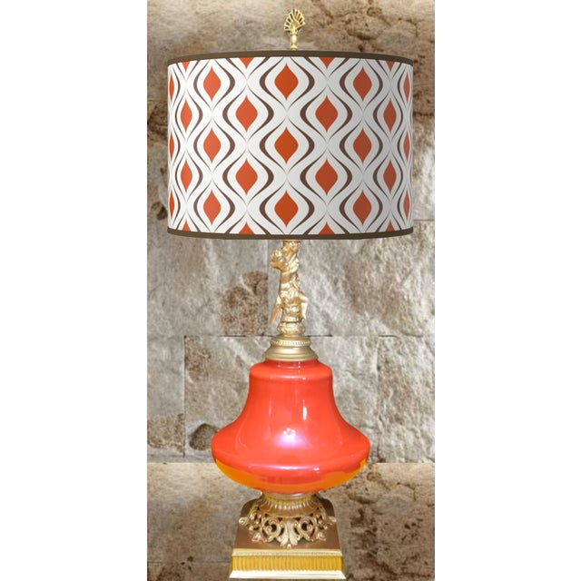 Burnt Orange Mid-Century Cherub Orange Table Lamp For Sale - Image 8 of 12