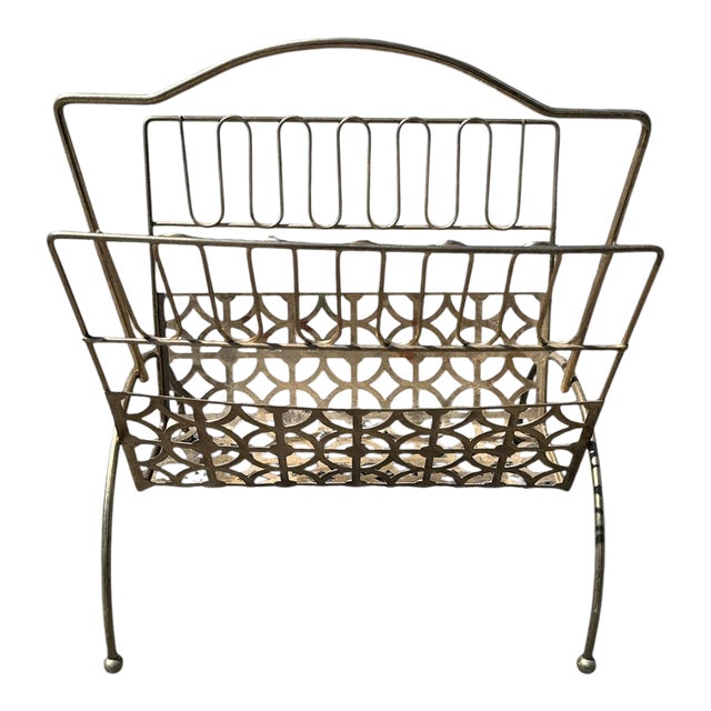 1970s Mid-Century Modern Brass Wire Magazine Rack With Atomic Circle Pattern For Sale