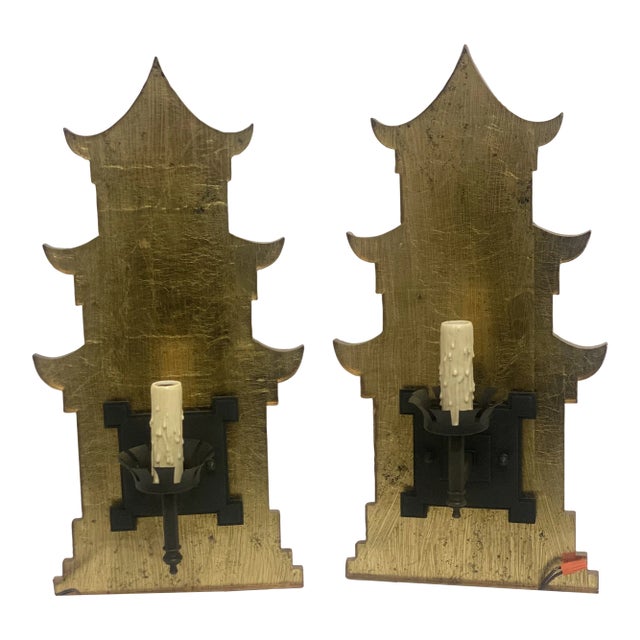 Gold Leaf Pagoda Sconces - a Pair For Sale
