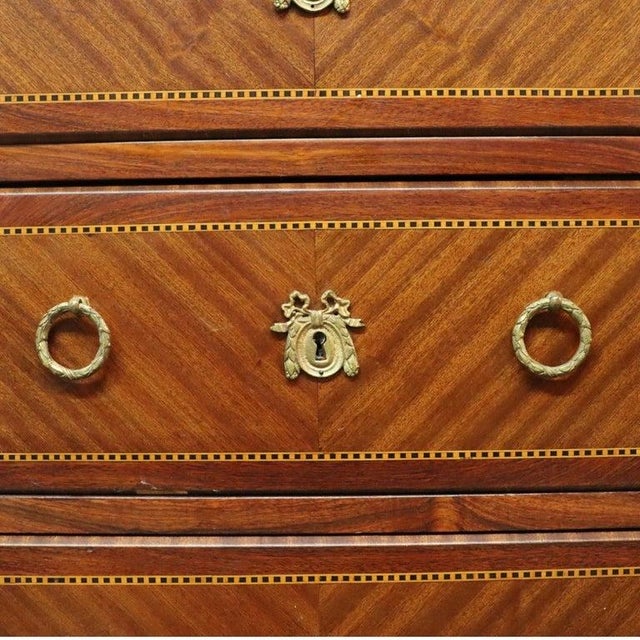 Louis XVI Style Mahogany, Rouge Marble & Ormolu Inlaid 5-Drawer Lingerie Chest For Sale - Image 4 of 15