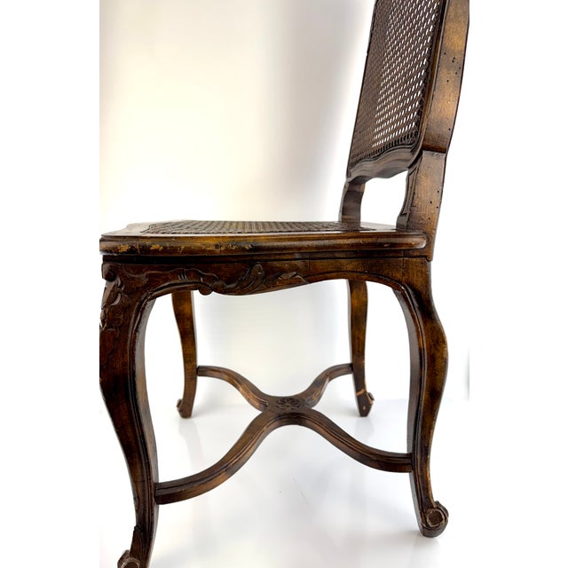 Antique Louis XV Style Carved Walnut Caned Side Chair With Floral Crest For Sale - Image 12 of 13