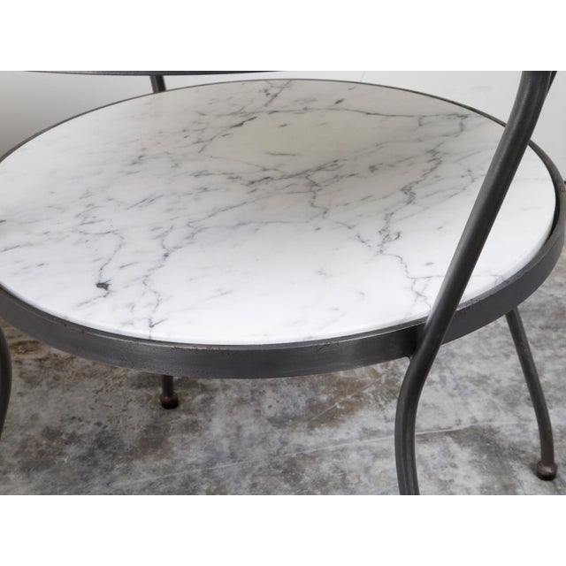 Silver Pair of Italian Midcentury Steel Side Tables with Marble Tops and Shelves For Sale - Image 8 of 11