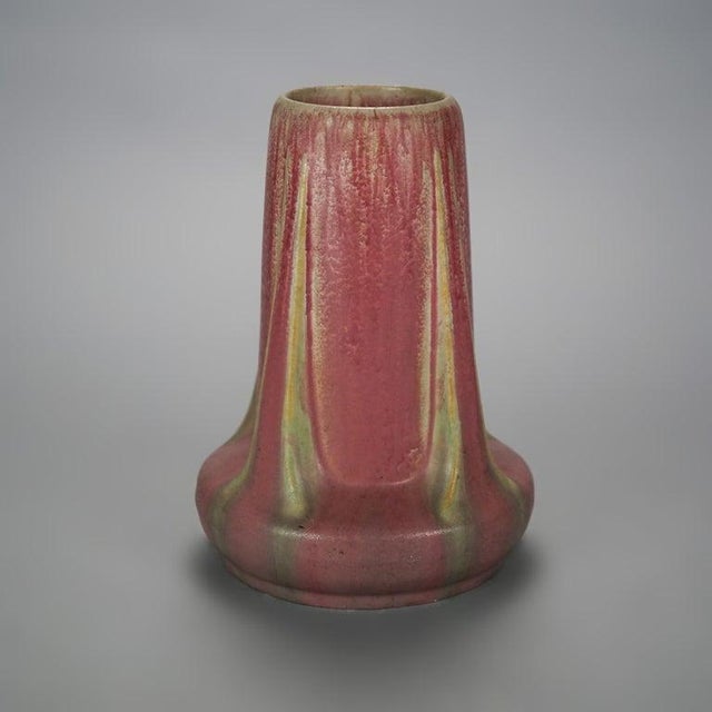 An Arts and Crafts vase by Fulper offers glazed art pottery construction in buttress form, maker mark on base as...