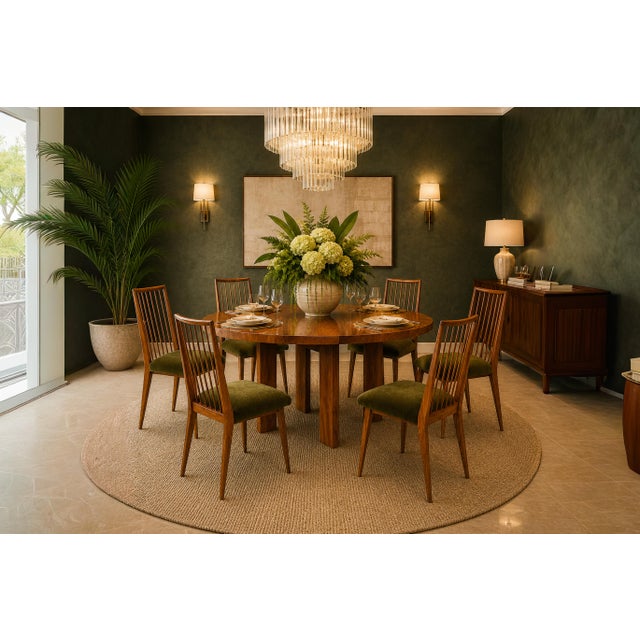 Rare Set of Six Dining Chairs by Joaquim Tenreiro in Caviúna Wood & Olive Green Mohair, Brazil, 1950s For Sale In New York - Image 6 of 16