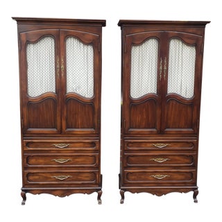 Matching Pair Country French Walnut John Widdicomb Bedroom Armoires 1980s For Sale