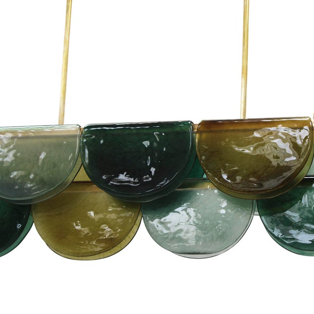 Metal Elongated Murano Glass Hanging Lamp For Sale - Image 7 of 12