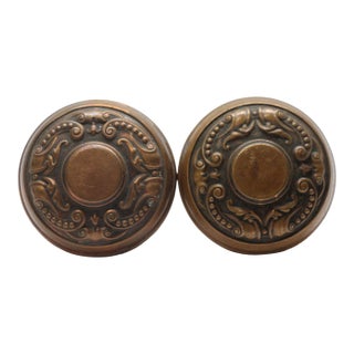 Pair of Antique Brass Flemish Corbin Door Knobs For Sale