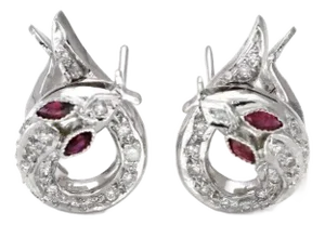 Diamond & Ruby 18k White Gold Coiled Post Clip Earrings, 2 Pieces