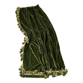 Vintage Elegance Olive Green Velvet Curtain Drape Decorative Tassel Fringe For Sale