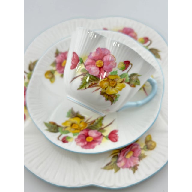 1940s Shelley Begonia Trio Dainty Shape, Vintage English Bone China 3 Piece Tea Set For Sale - Image 5 of 9