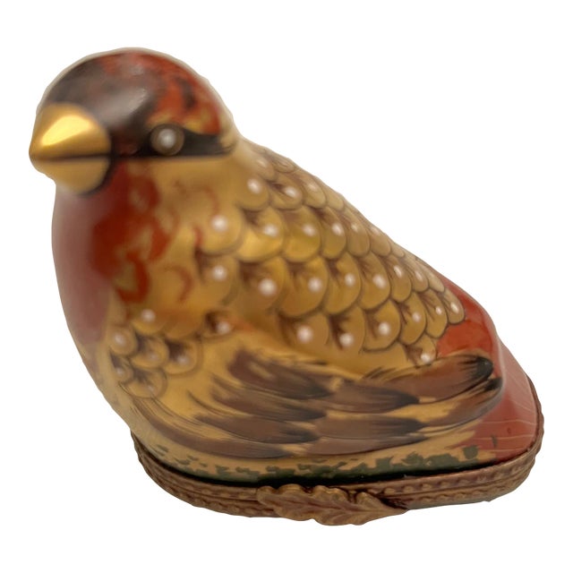 Early 20th Century Golden Bird Limoges Trinket Box For Sale