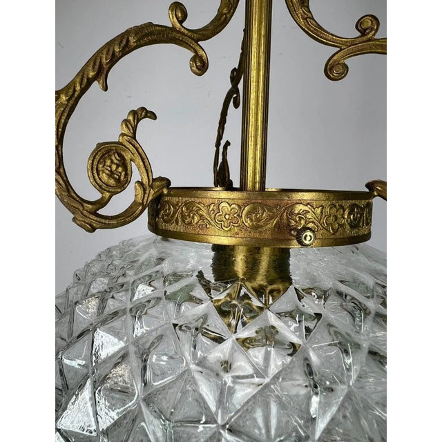 Brass and Pressed Crystal Pendant Light For Sale - Image 5 of 10