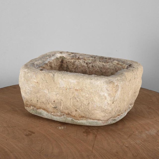 Rectangular Carved Stone Garden Planter For Sale - Image 4 of 17