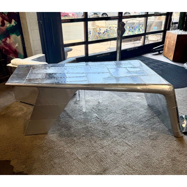 Industrial Restoration Hardware Aviator Aluminum Desk For Sale - Image 3 of 8