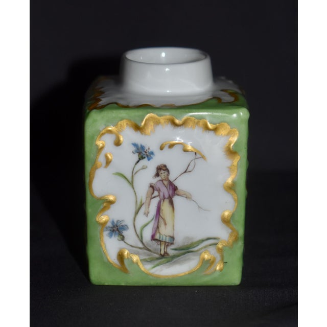 Antique T&v Limoges France Porcelain Tea Caddy Apple Green Rococo Gilt Box For Sale - Image 9 of 14