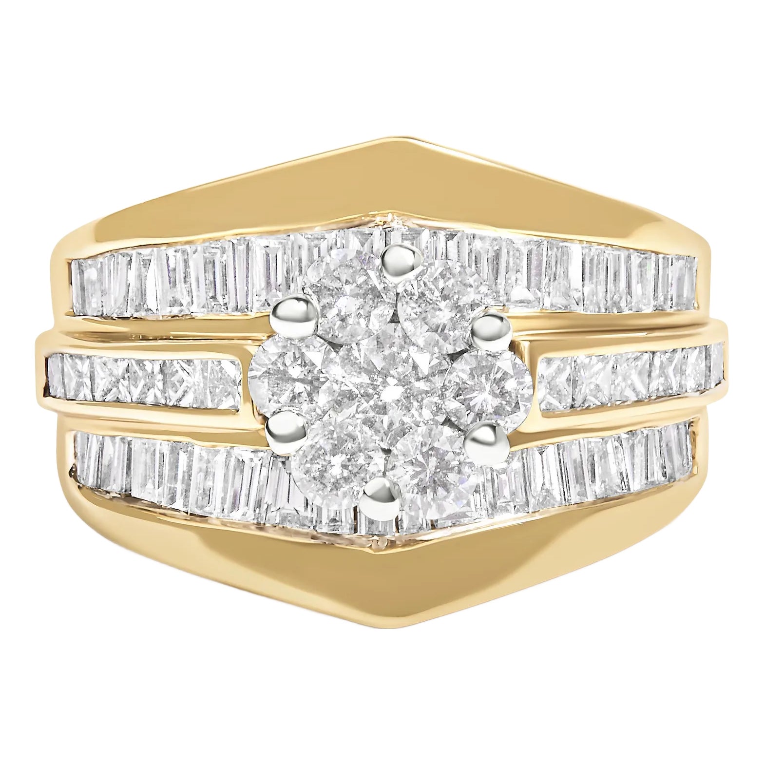 14K Yellow Gold 2-1/3 Cttw Diamond Cluster Channel Set Chevron Shaped ...