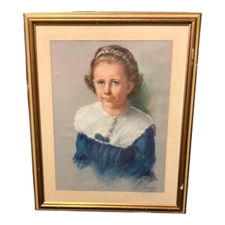 1968 Mark Miller MiD- Century Pastel Portrait of a Young Girl For Sale
