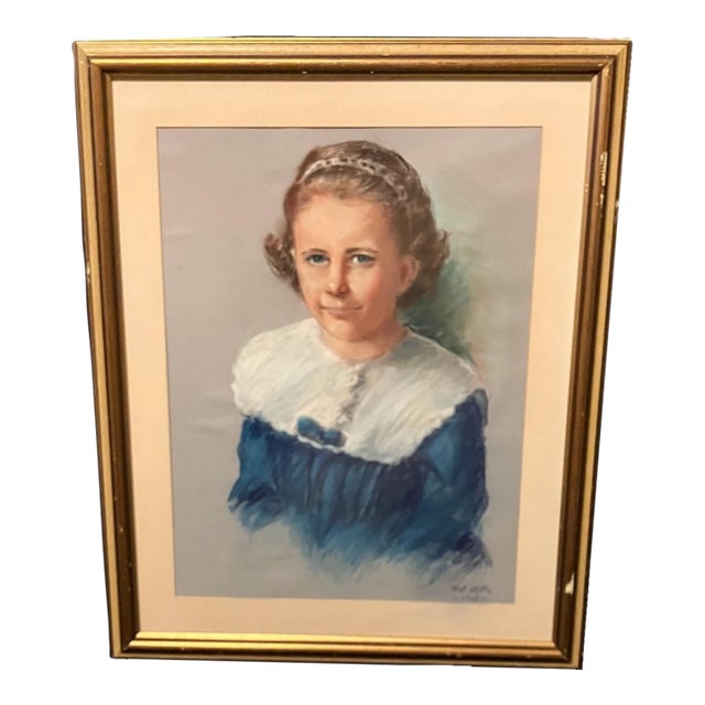 1968 Mark Miller MiD- Century Pastel Portrait of a Young Girl For Sale