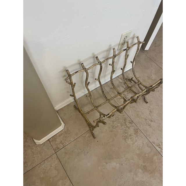 Gold Brutalist Gold Twig Branch Iron Fireplace Log Holder - Magazine Newspaper Rack For Sale - Image 8 of 12
