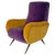 Mid-Century Italian Purple and Yellow Armchair with Wood Conical Legs, 1960s For Sale