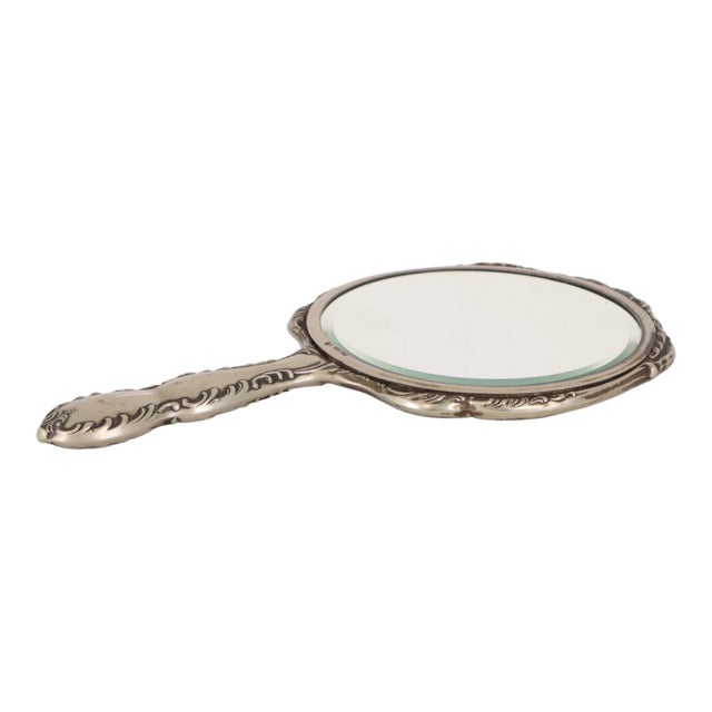 Silver Art Nouveau Style Hand Mirror in White Metal, France, 1940s For Sale - Image 8 of 13