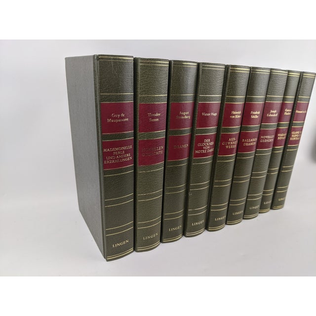 Vintage Olive Green, Burgundy & Gold German Literary Classics by Lingen – Set of 9 For Sale In New York - Image 6 of 15