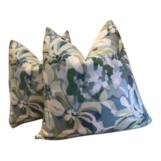 Jane Churchill for Cowtan and Tout “Hot House” in Teal & Blue Pillows- a Pair For Sale