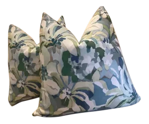 Jane Churchill for Cowtan and Tout “Hot House” in Teal & Blue Pillows- a Pair