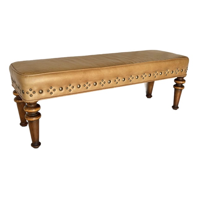 20th Century Leather Upholstered Bench For Sale