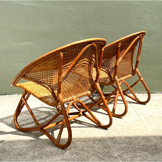 Vintage Woven Rattan Lounge Chairs - Pair For Sale - Image 11 of 12
