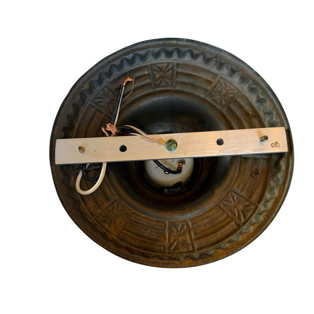 1920s Flat Bottom Halophane Light Fixture With Original Brass Holder For Sale - Image 4 of 5