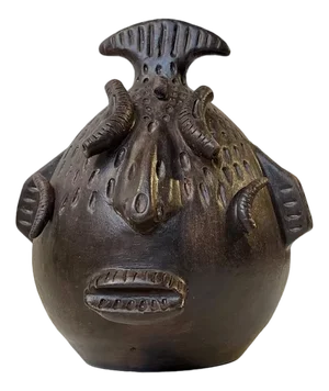 Vintage Aztec Warrior Two-Faced Pottery Head, 1980s