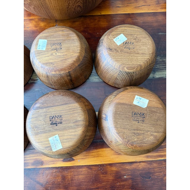 Vintage Dansk Jens Harald Quistgaard Ihq Teak Salad Centerpiece Bowl and Six Serving Bowls - Set of 7 For Sale - Image 15 of 15