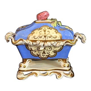 19th Century French Porcelain Double Inkstand in Rococo Revival Style, Blue & Gilt For Sale