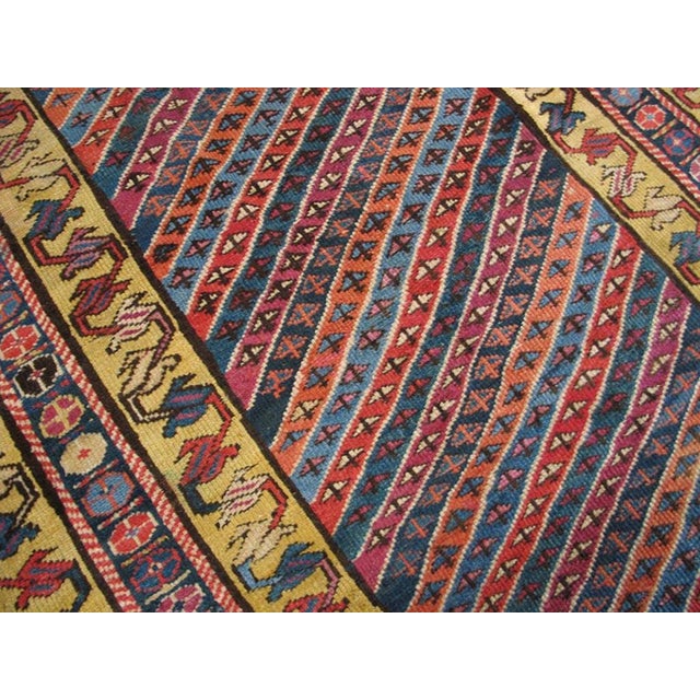 1890s Multicolor Geometric Tribal Antique Caucasian Karabagh Rug 3'9" X 7'3" Handknotted Wool Carpet For Sale - Image 4 of 6