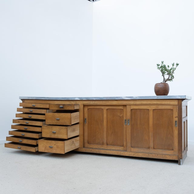 Large 12-Drawer Sliding-Door Workshop Cabinet, 1950 For Sale - Image 8 of 12