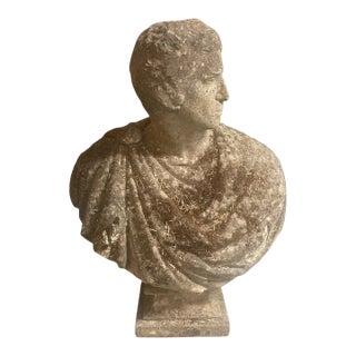 1970s Large 39" Neoclassical Weathered Cast Stone Male Bust For Sale
