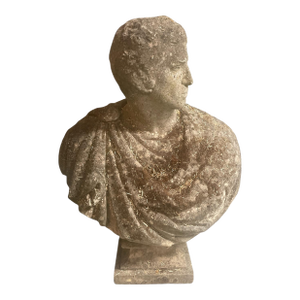 1970s Large 39" Neoclassical Weathered Cast Stone Male Bust
