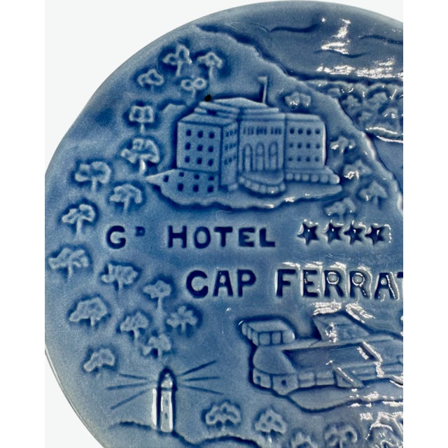 Blue Vintage Grand Hotel Cap Ferrat Blue Ceramic Ashtray Catchall Dish For Sale - Image 8 of 11
