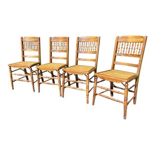 Ball and Stick, Antique Pressed Back Chairs With Cane Seats - Set of 4 For Sale