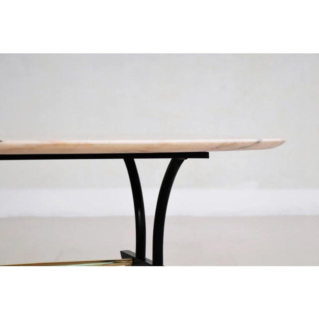 Italian Coffee Table with Pink and Grey Marble and Brass Feet, 1950s For Sale - Image 10 of 15