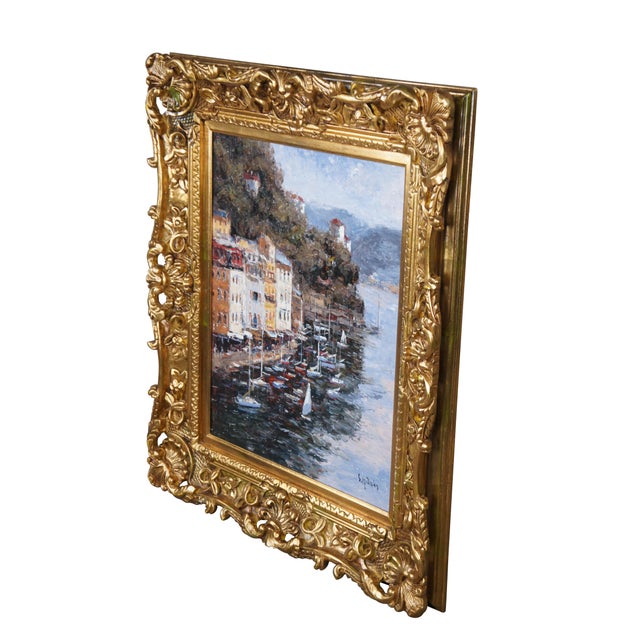 Coastal Early 20th Century European Impressionist Oil Painting Coastal Seascape Sailboats Signed & Framed For Sale - Image 3 of 11