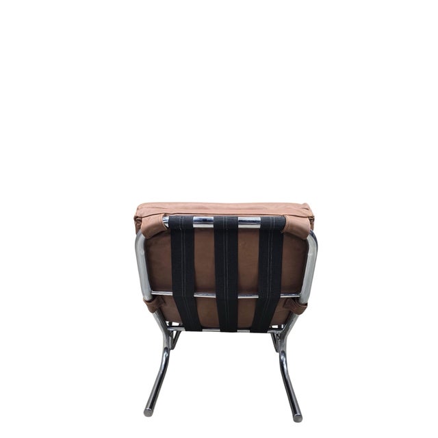 Chestnut MCM Milo Baughman Style Chrome Tubular Chaise Lounge Chair Newly Reupholstered-Hold For Sale - Image 8 of 12