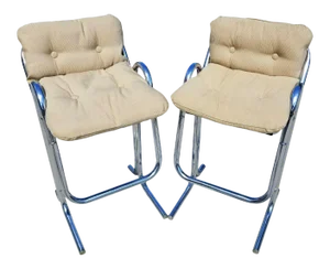 Jerry Johnson Arcadia Tubular Chrome Bar Stools - a Pair