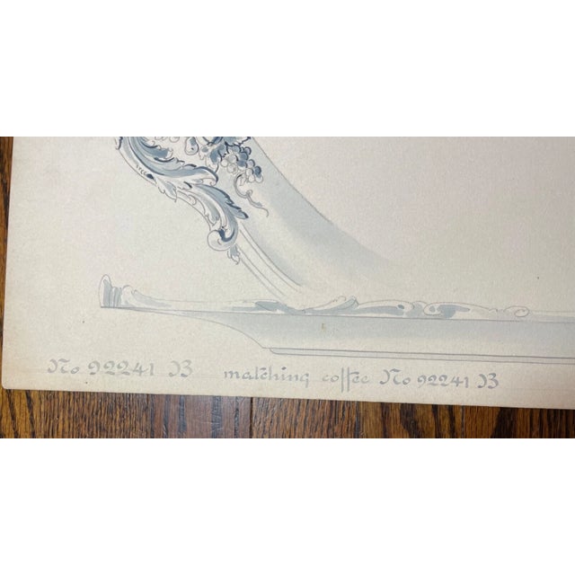 Paper Antique 1800's Reed & Barton Original Silver Serving Tray Blueprint Sketch Wash For Sale - Image 7 of 14