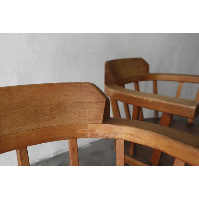 Pair of Antique Craftsman Wood Barrel Arm Chairs For Sale - Image 9 of 9